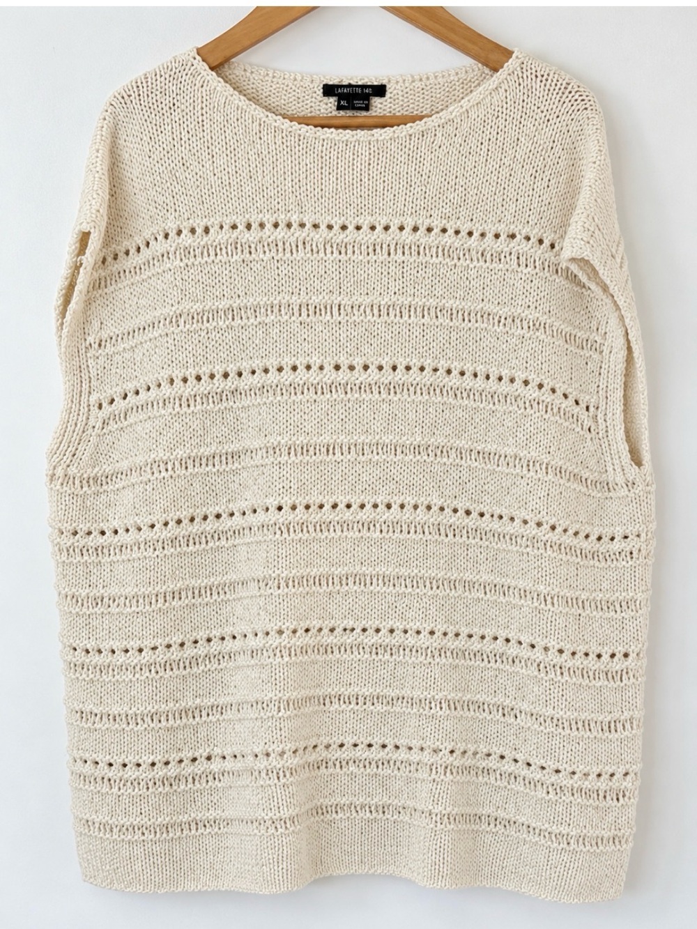 Lafayette 148 New York 100% cotton Cream Open-Weave Crewneck Sweater